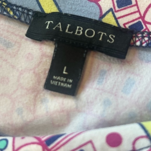 Talbots Spiral Paisley blue jersey knit stretch 3/4 sleeve Knee Length dress - Picture 10 of 10